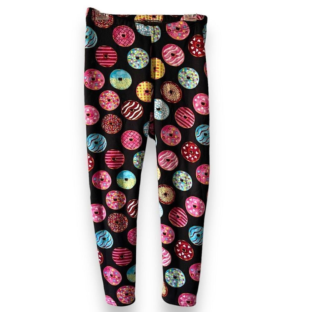 Leggingsphere Women's Donut‎ Printed Highwaist Brushed Leggings Black One Size